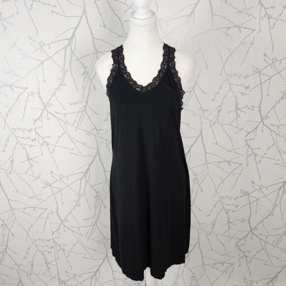 Fleur'T Black Micromodal Stretch Jersey Lace Trim Slip Dress